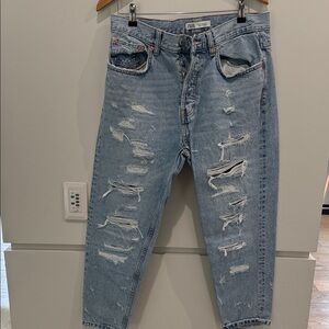 Zara Men's Light Blue Distressed Jeans